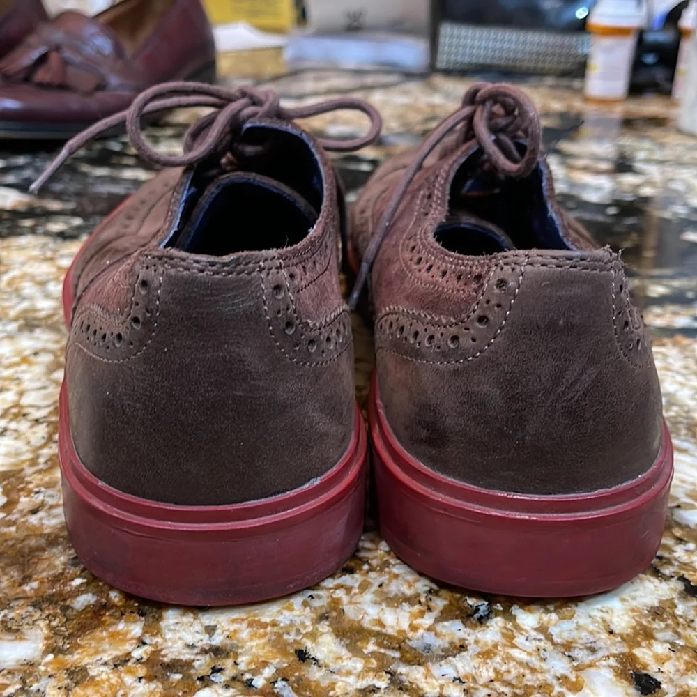 Cole Haan Brown Suede Wingtip Oxfords with Red Soles